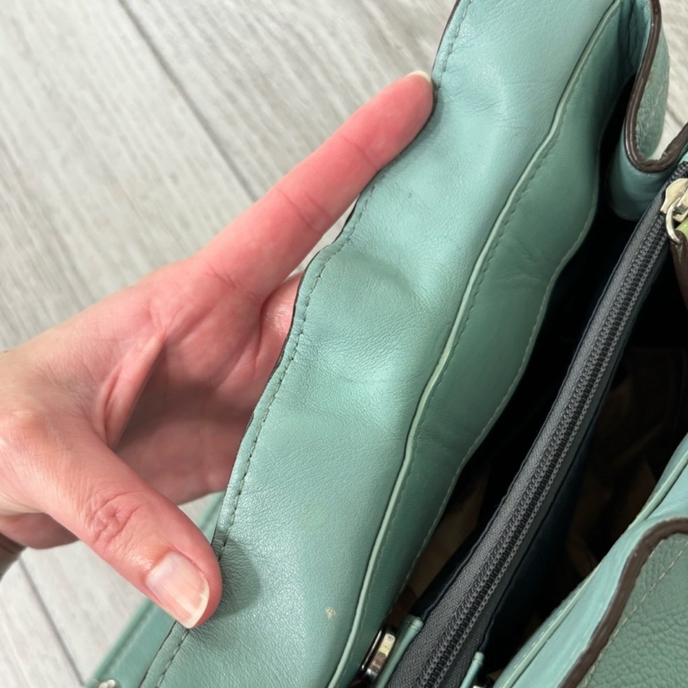 Coach Penelope Aqua Blue Pebbled Leather Zipper Closure Tote Shoulder Bag - Picture 13 of 13